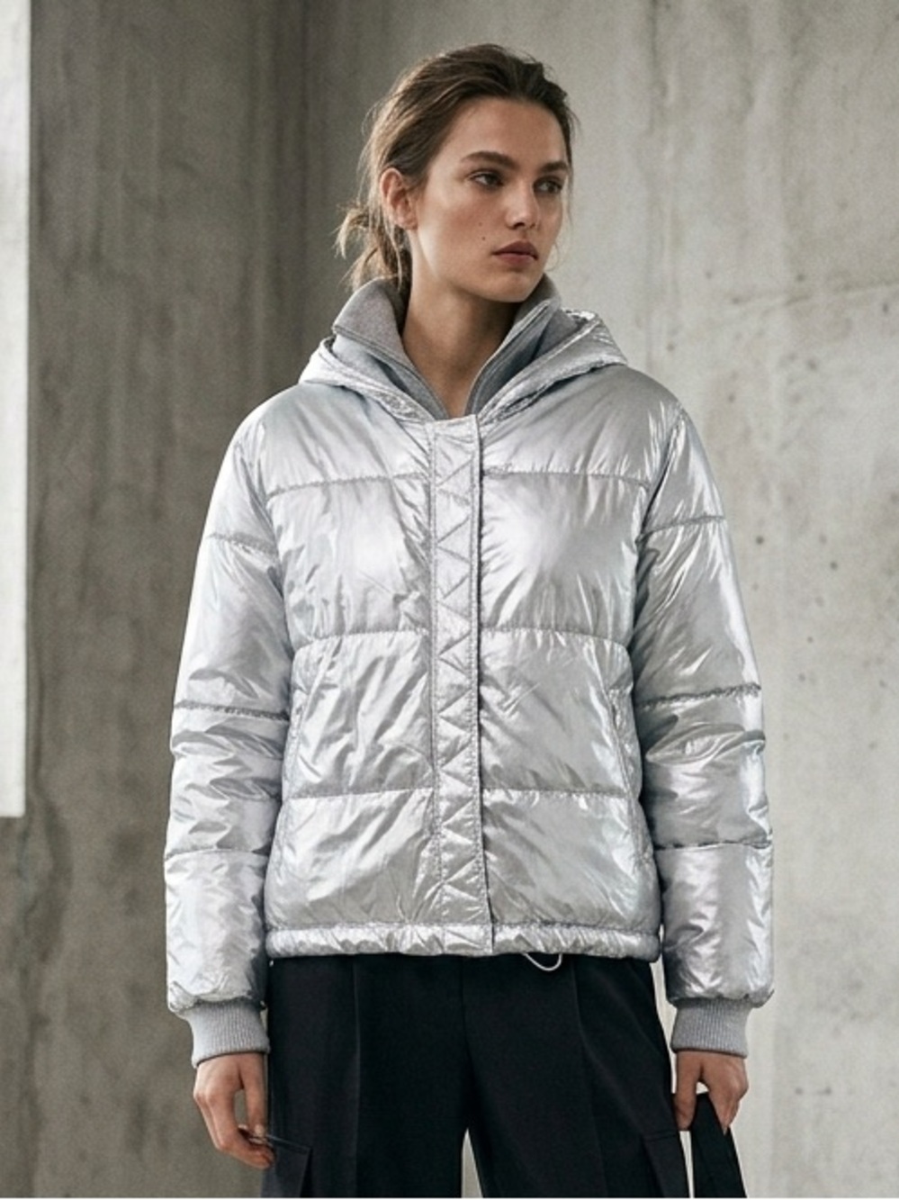 Splendid Dakota Hooded Puffer Metallic Silver Medium